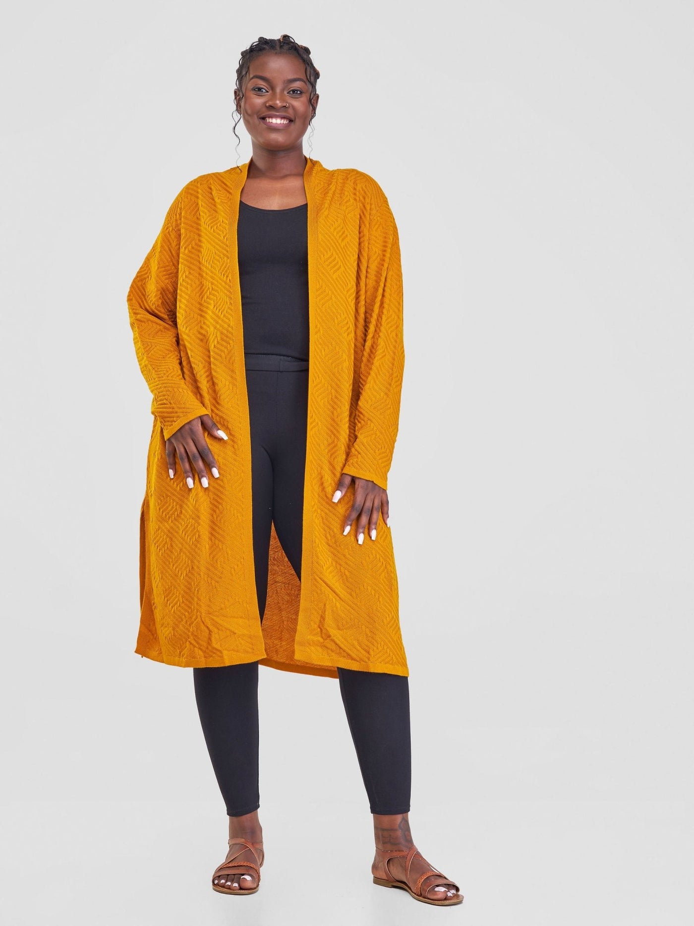 Vivo Side Slit Midi Waterfall - Mustard - Shopzetu