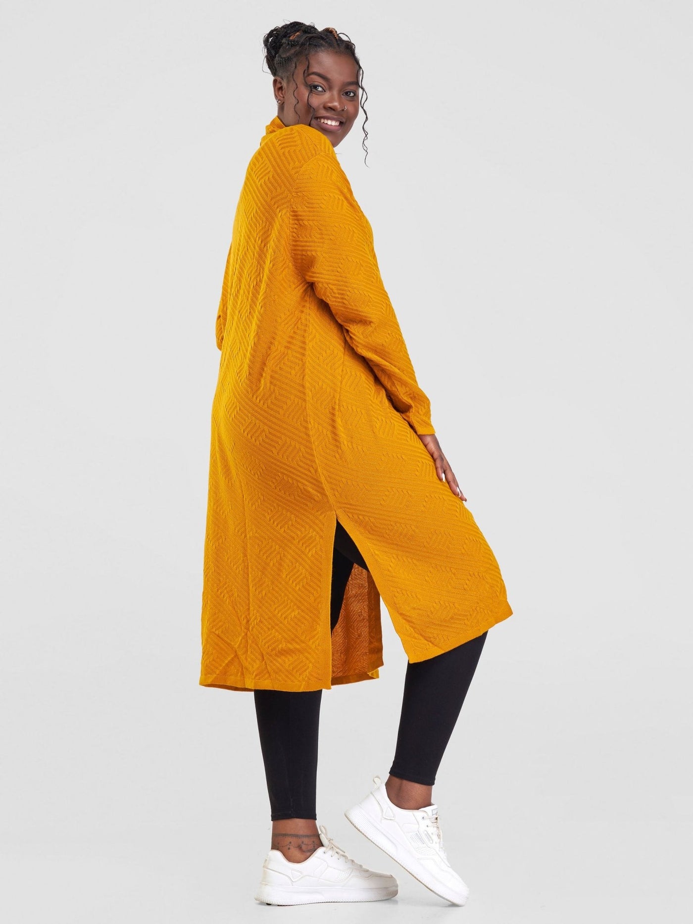 Vivo Side Slit Midi Waterfall - Mustard - Shopzetu