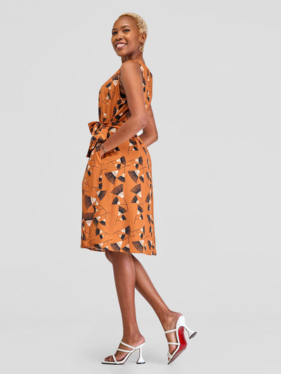 Vivo Basic Sleeveless Tent Dress - Brown/Black Print - Shopzetu