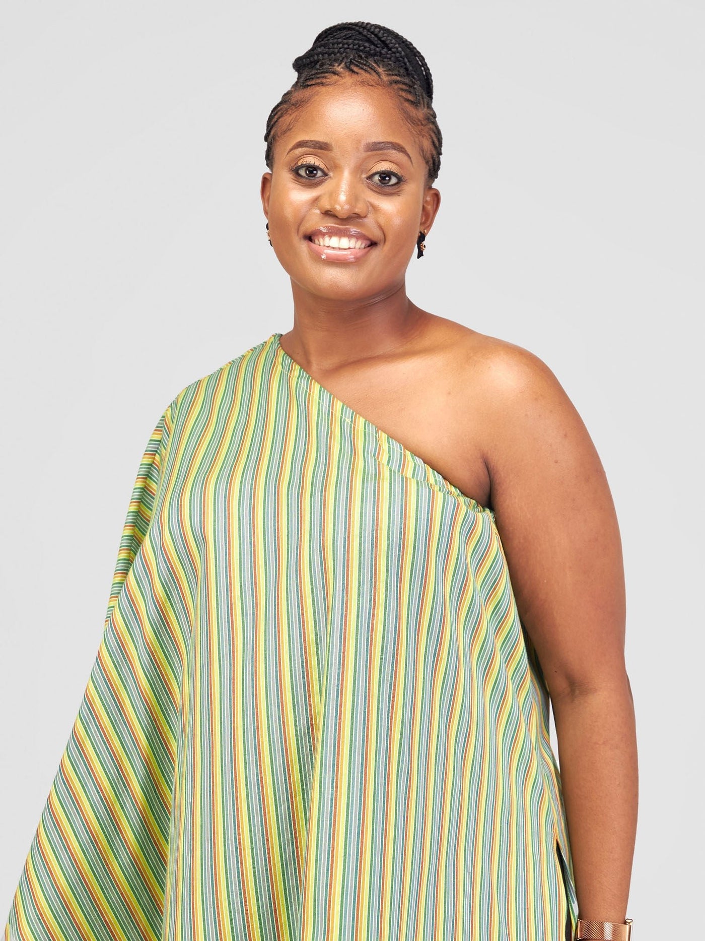 Safari Haya 0ne Shoulder Asymmetrical Side Tie Top - Dark Green Kiki Print - Shopzetu