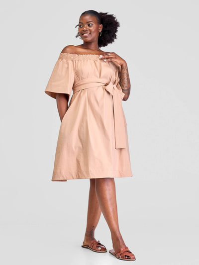 Safari by Vivo Zene Off Shoulder Dress - Taupe