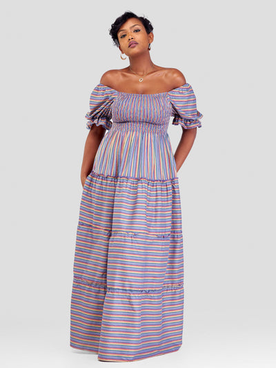 Safari by Vivo Kikoy Shirred Top Maxi Dress - Blue