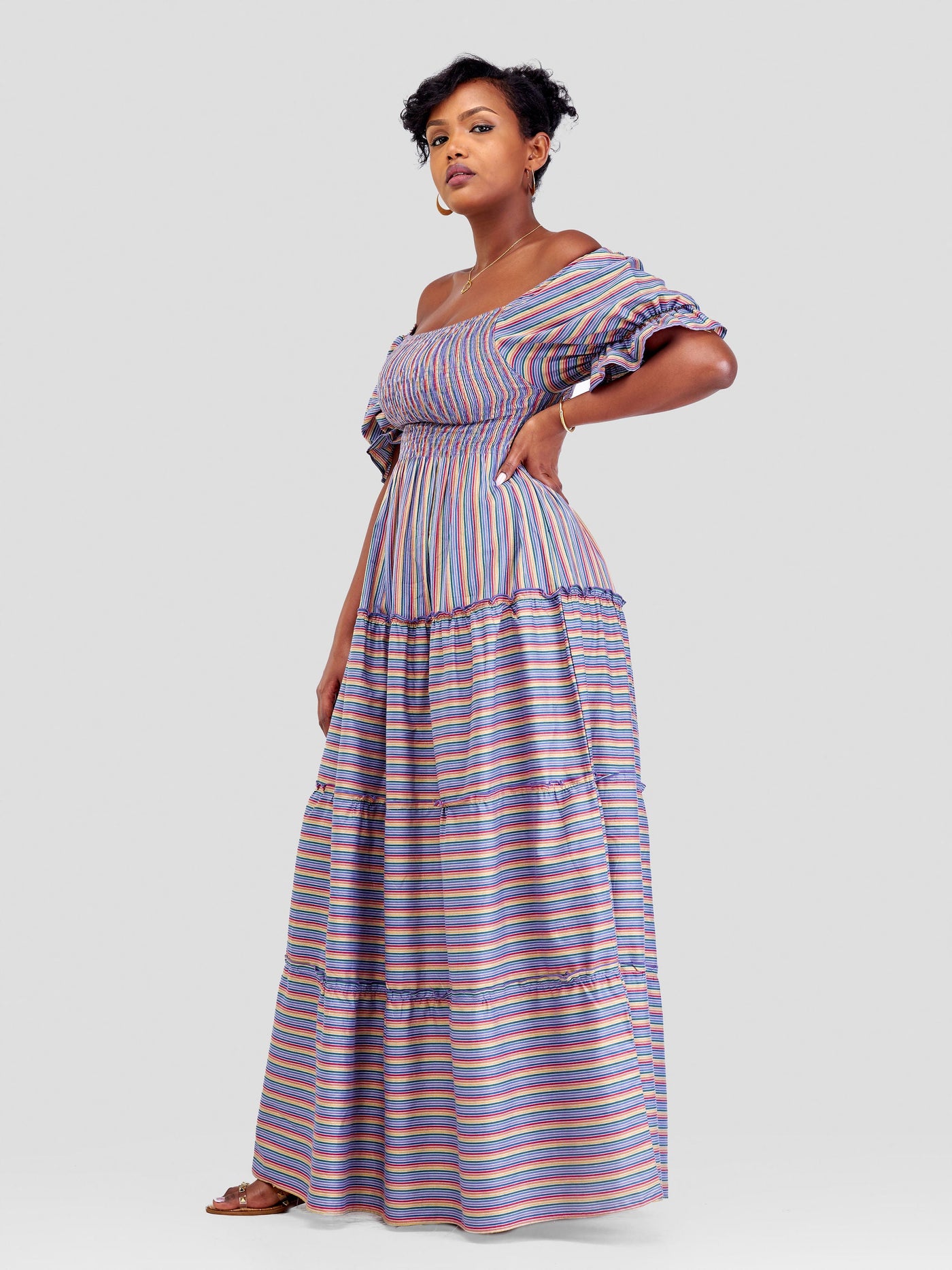 Safari by Vivo Kikoy Shirred Top Maxi Dress - Blue