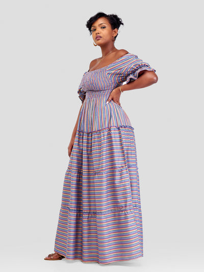 Safari by Vivo Kikoy Shirred Top Maxi Dress - Blue