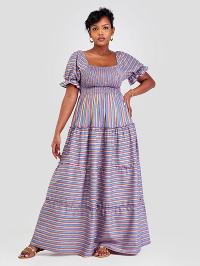 Safari by Vivo Kikoy Shirred Top Maxi Dress - Blue