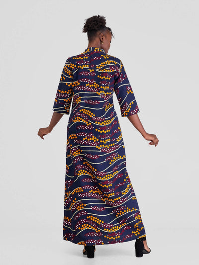 Safari Nimali 3/4 Sleeve Maxi Dress - Mvua Print - Shopzetu