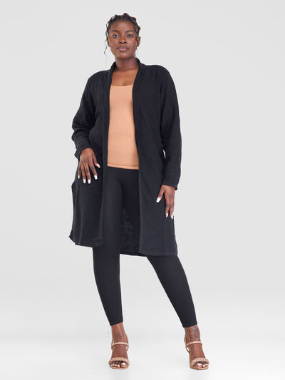 Vivo Side Slit Midi Waterfall - Black - Shopzetu