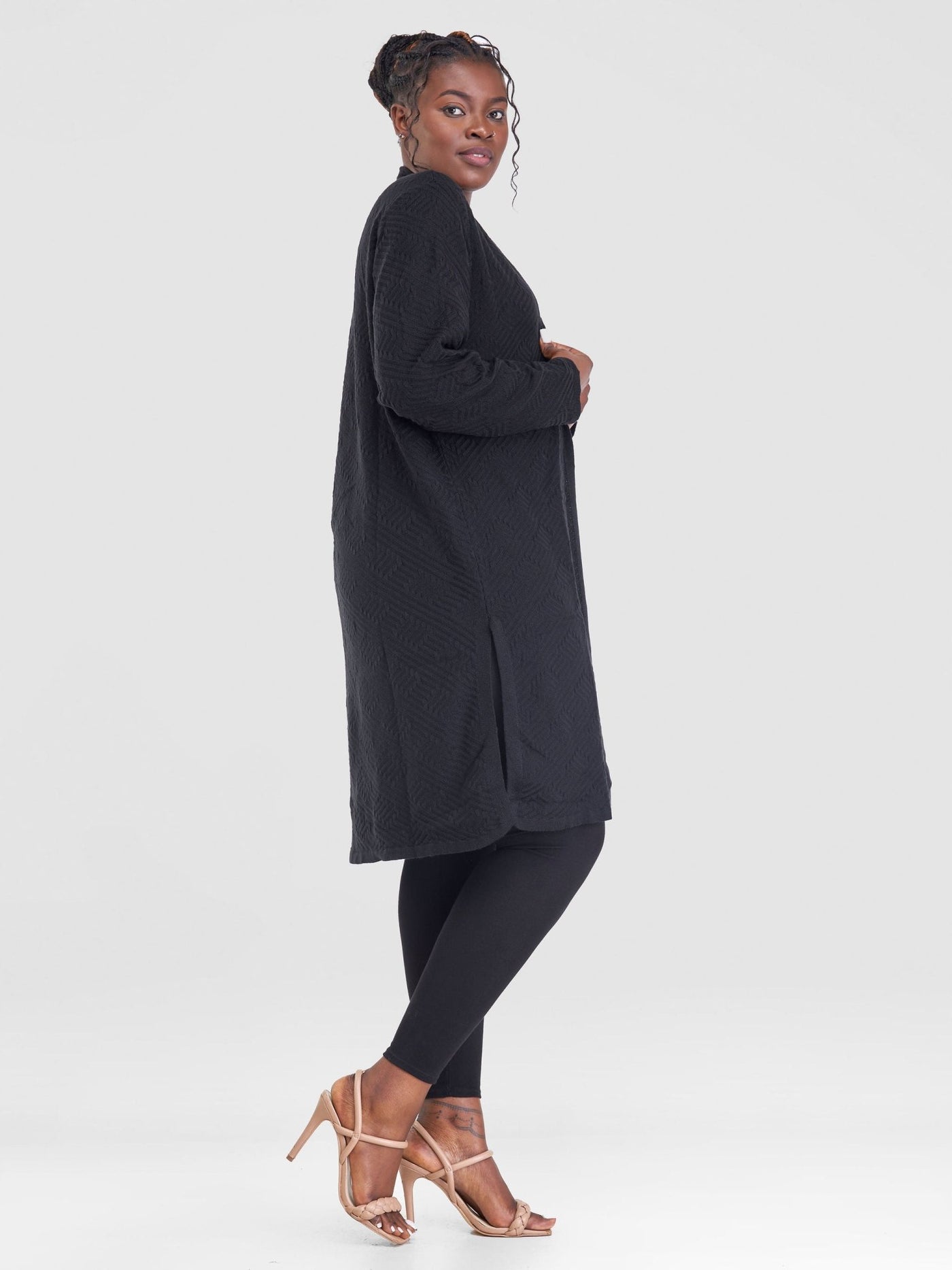Vivo Side Slit Midi Waterfall - Black - Shopzetu