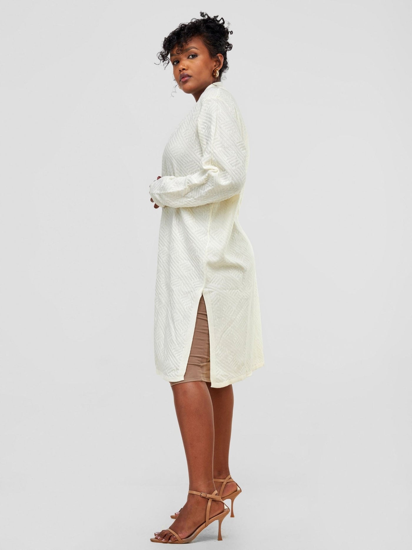 Vivo Side Slit Midi Waterfall - Off White - Shopzetu