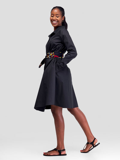 Safari Basic Shirt Tent Dress - Black - Shopzetu