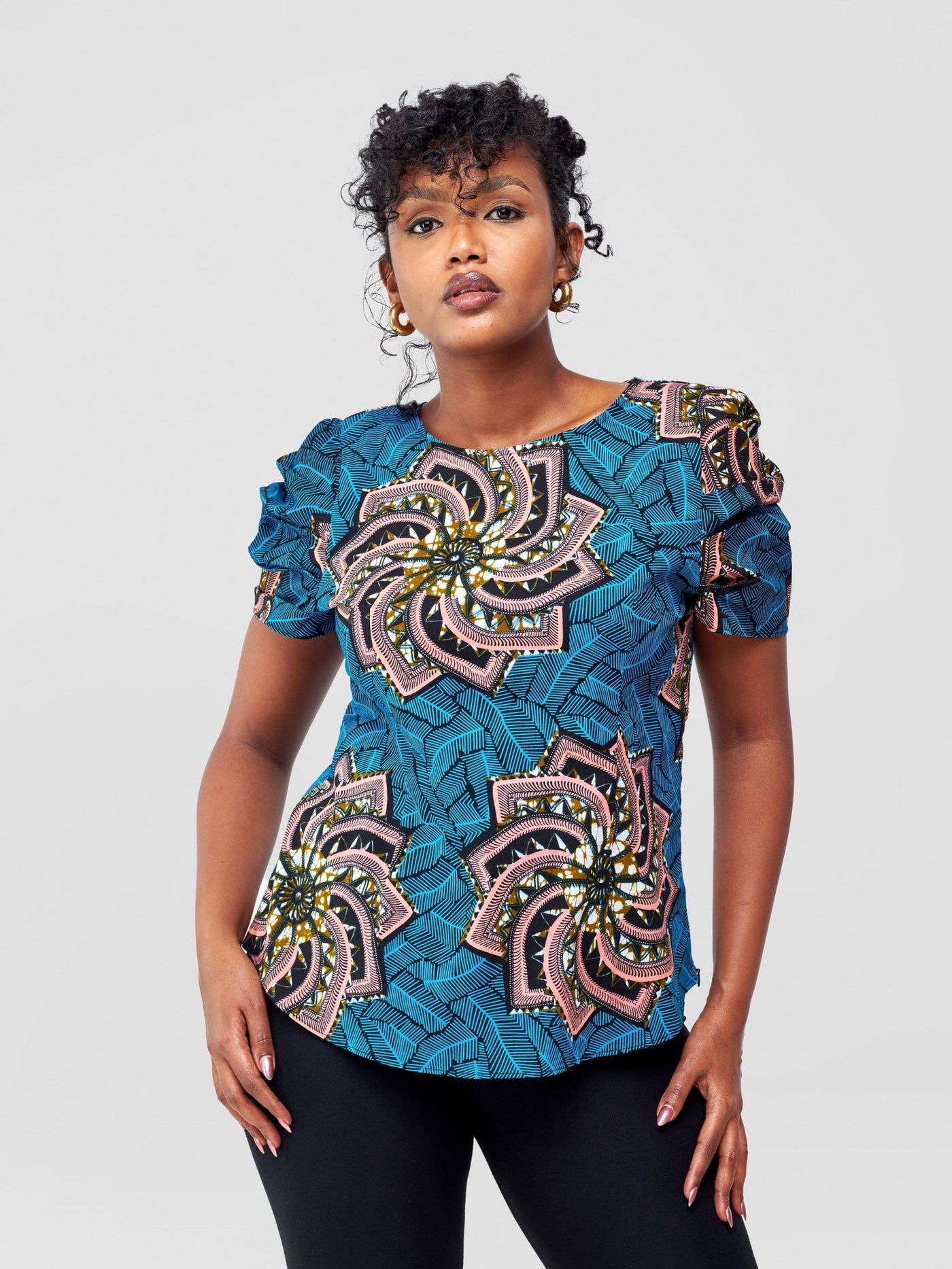 Vivo Zaria Pleated Sleeve Top - Tawi - Shopzetu