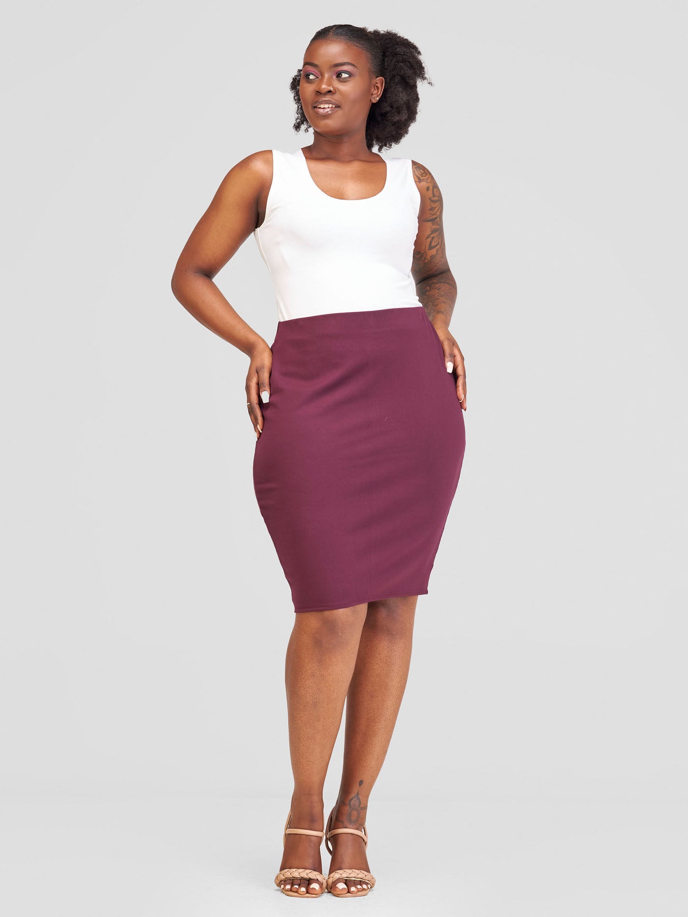 Vivo Basic Pencil Skirt - Burgundy