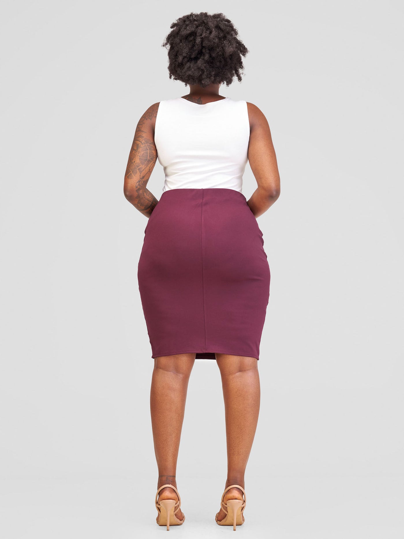 Vivo Basic Pencil Skirt - Burgundy - Shopzetu