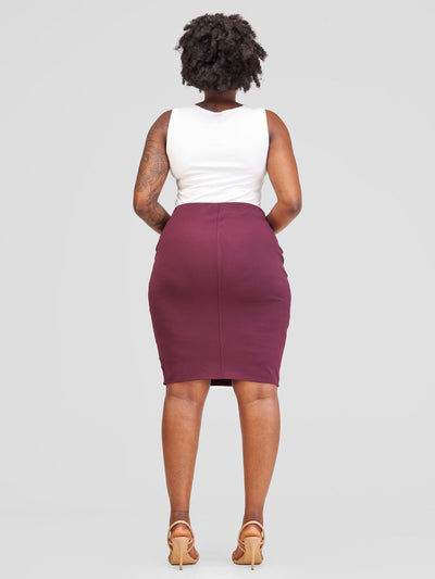 Vivo Basic Pencil Skirt - Burgundy - Shopzetu