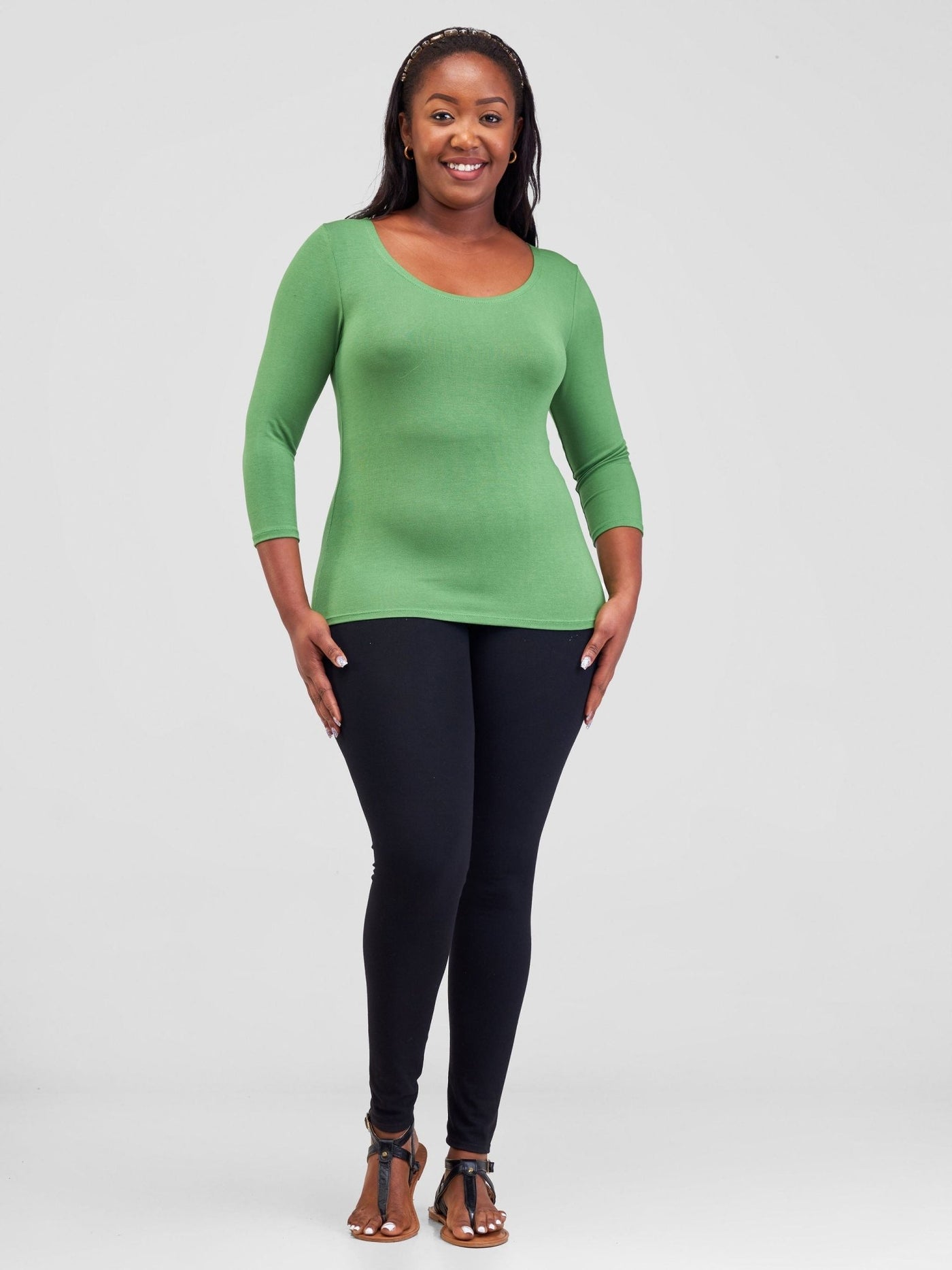 Vivo Basic 3/4 Sleeve Top - Green - Shopzetu