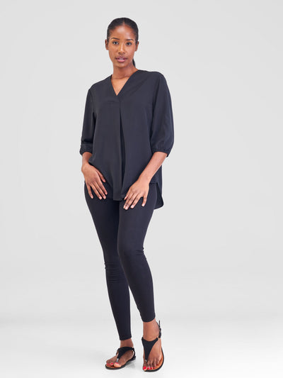 Vivo Dua 3/4 Sleeved V Neck Shirt - Black