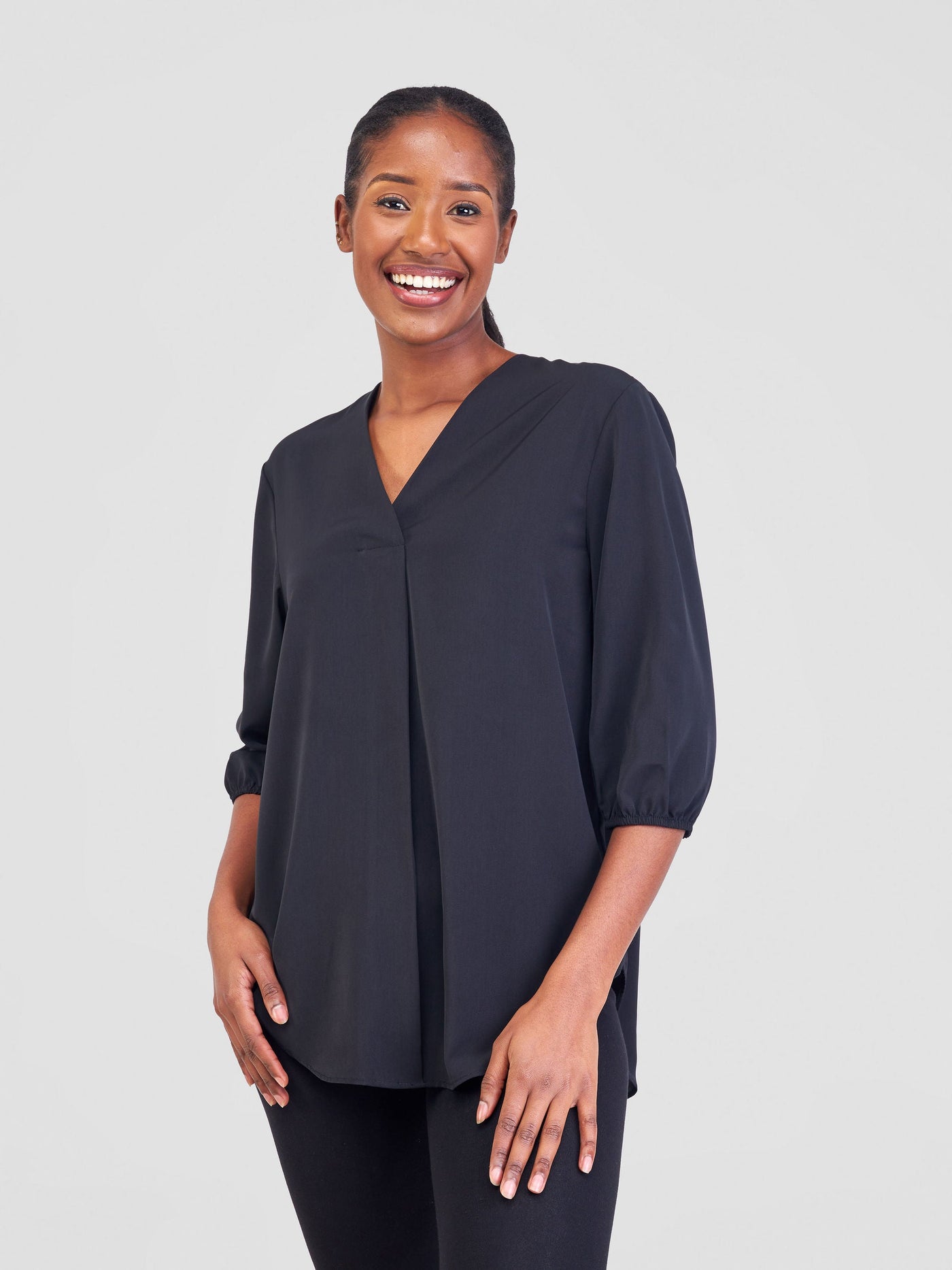 Vivo Dua 3/4 Sleeved V Neck Shirt - Black