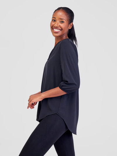 Vivo Dua 3/4 Sleeved V Neck Shirt - Black - Shopzetu