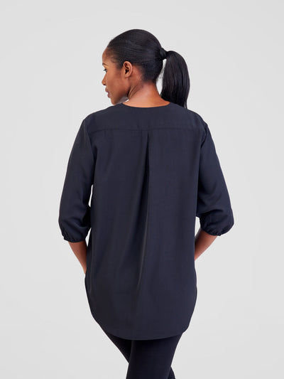 Vivo Dua 3/4 Sleeved V Neck Shirt - Black