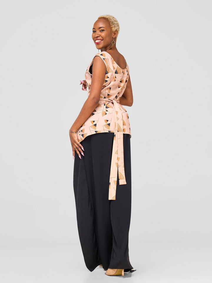 Vivo Mira Reversible Wrap Top - Peach / Brown Fan Print - Shopzetu