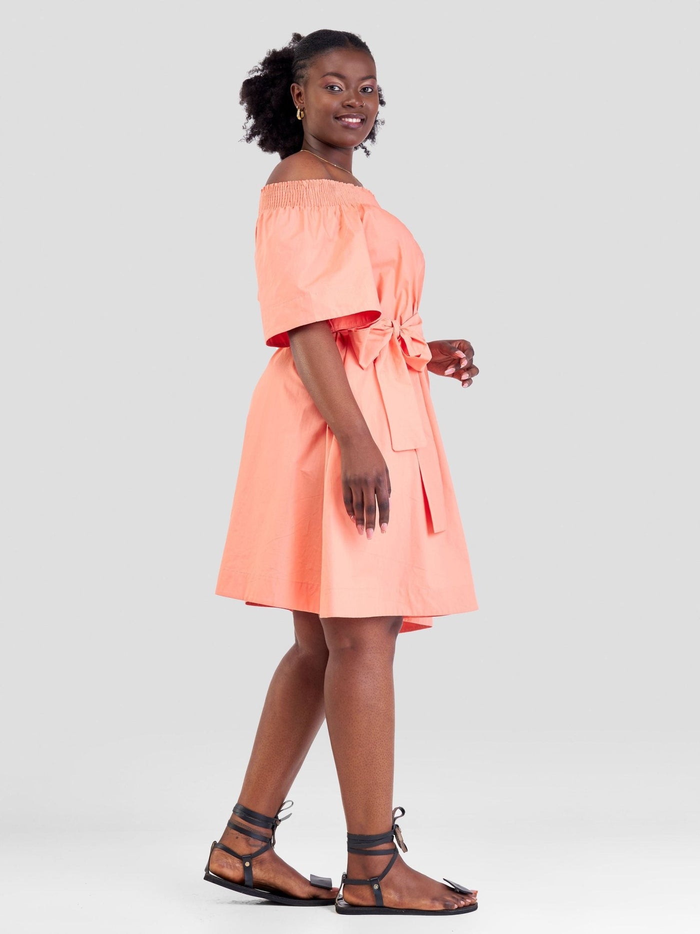Safari Zene Off Shoulder Dress - Peach - Shopzetu