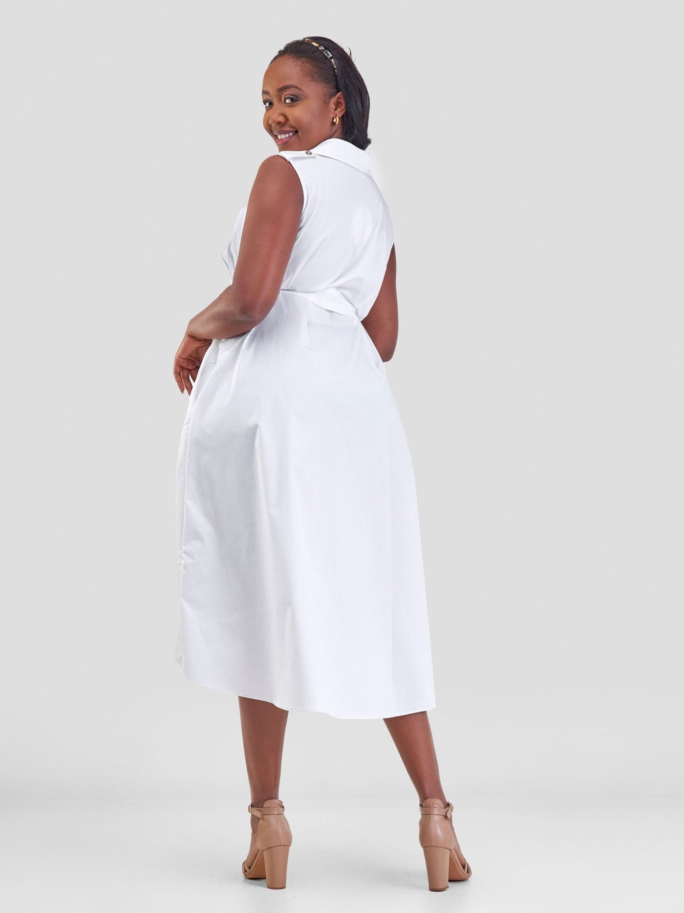 Safari Zene High Low Shirt Dress - White - Shopzetu