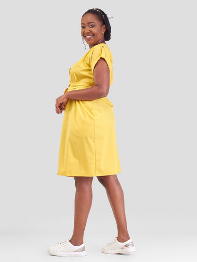 Safari Zene Drop Shoulder Above Knee Dress - Mustard - Shopzetu