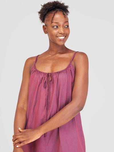 Safari by Vivo Haya Strappy Tie Back Maxi Dress - Dark Maroon Koi Print