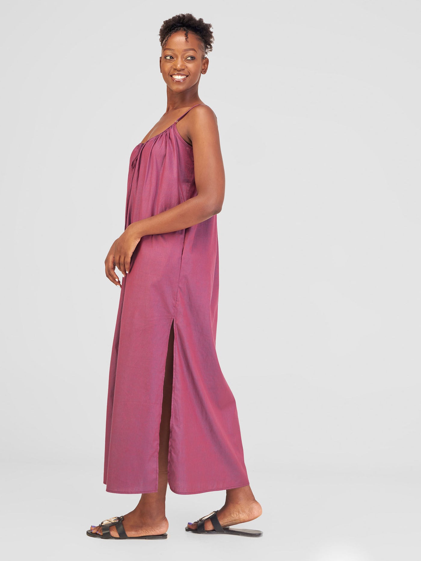 Safari by Vivo Haya Strappy Tie Back Maxi Dress - Dark Maroon Koi Print