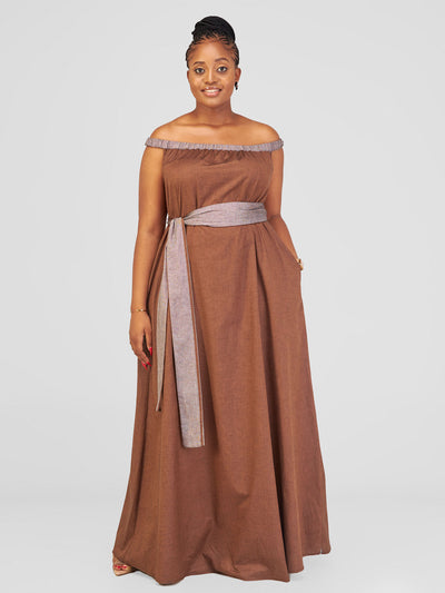 Safari by Vivo Haya Off Shoulder Maxi Dress - Dark Brown koko