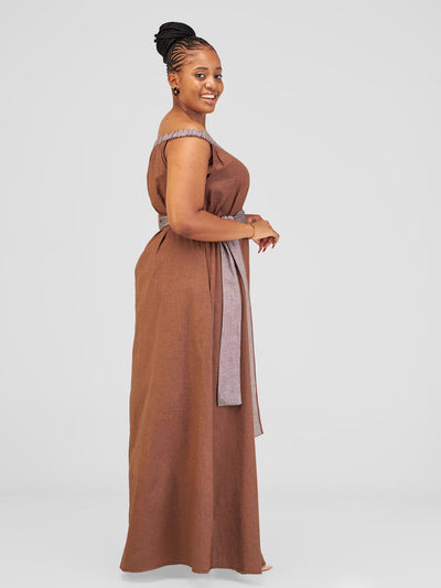 Safari by Vivo Haya Off Shoulder Maxi Dress - Dark Brown koko