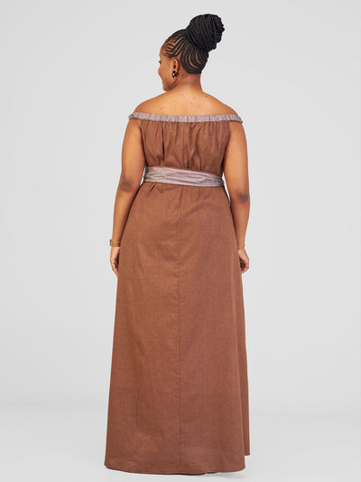 Safari by Vivo Haya Off Shoulder Maxi Dress - Dark Brown koko