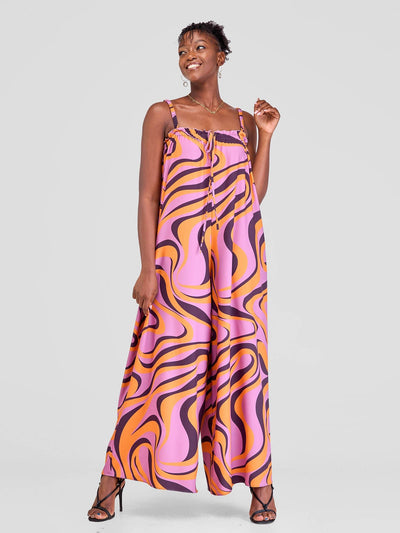 Vivo Situ Ruffle Neck Jumpsuit - Purple Mustard Manda Print - Shopzetu