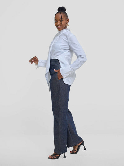 The Textile Loft Wide Leg Denim Pant - Navy Blue - Shopzetu
