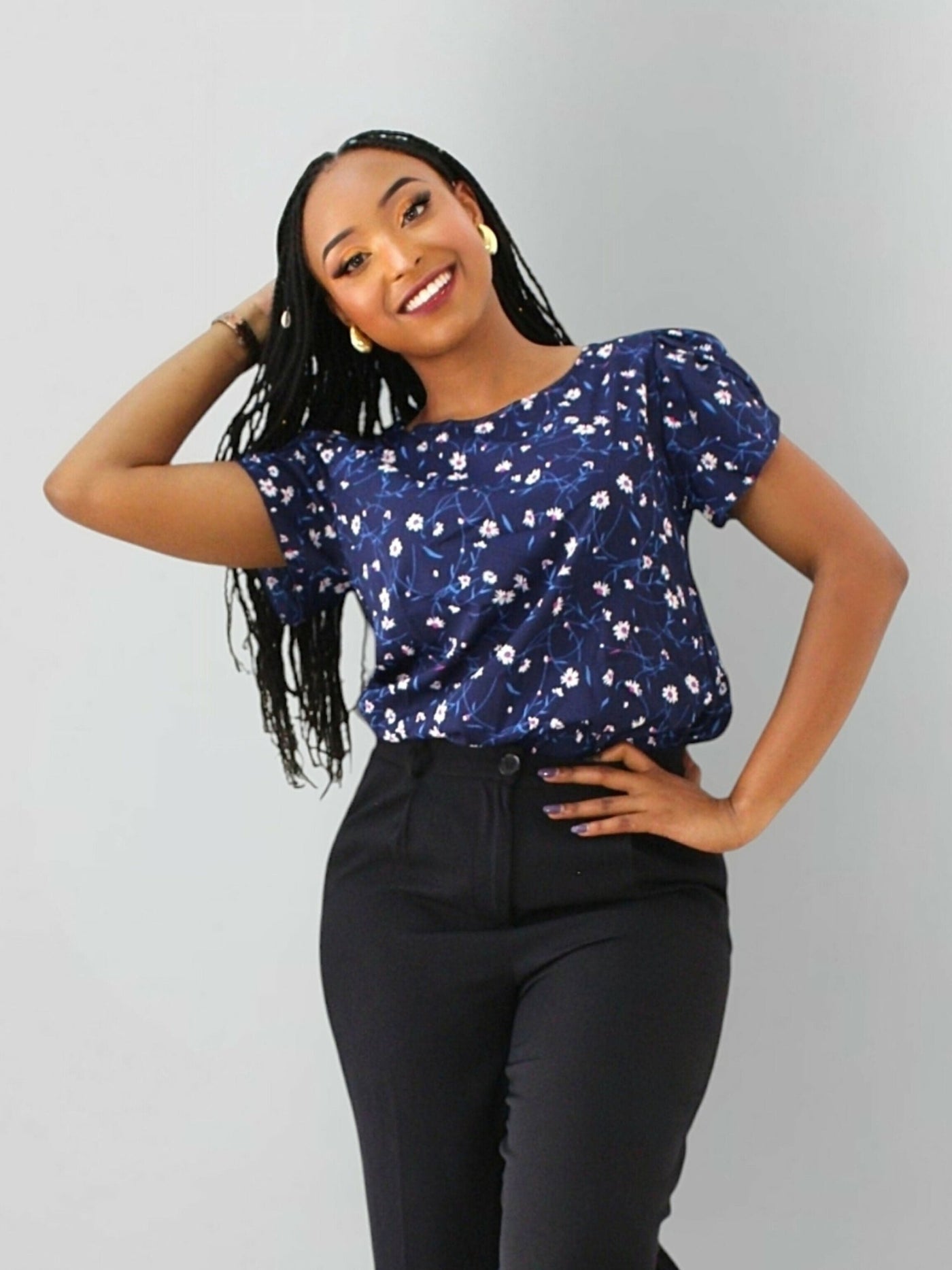 The Fashion Frenzy Floral Blouse Top - Blue - Shopzetu