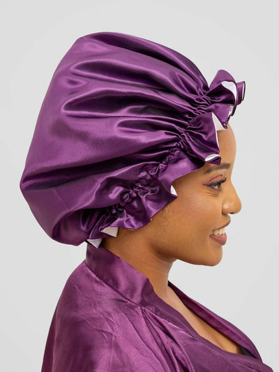 Satin Luxe Ruffle Bonnet - Black Currant / White - Shopzetu