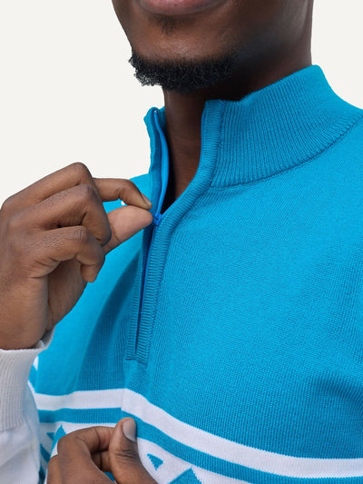 Kali Men KnitWear Half - Zip Sweater - Teal / White - Shopzetu