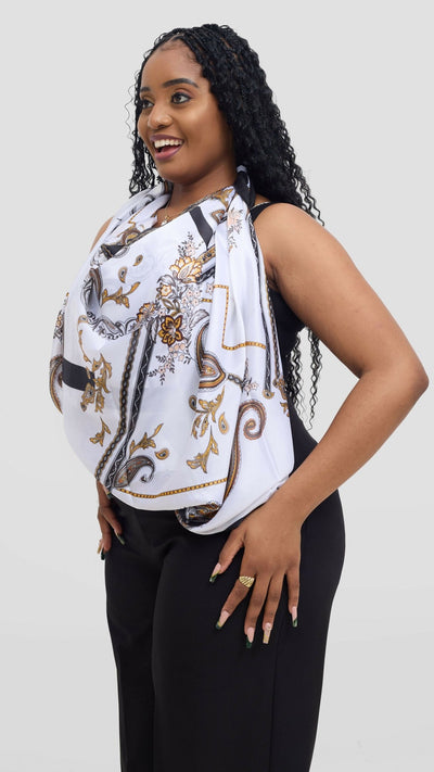 Afrodame Luxurious Silk Scarf - White - Shopzetu