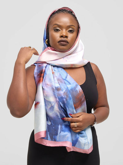 Ukiyo Lifestyle Silk Scarf - Blue / Pink - Shopzetu
