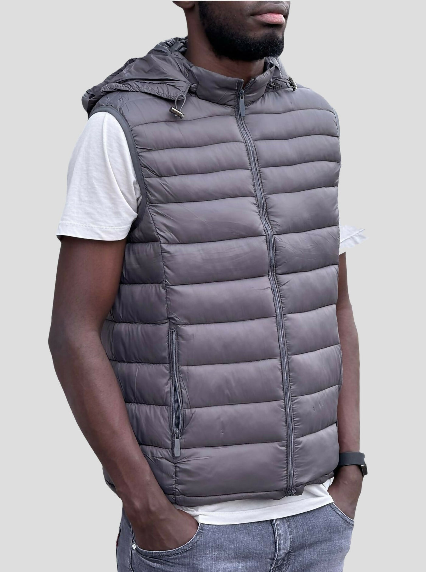 Stylish Brothers Light Puff Half Jacket - Grey - Shopzetu