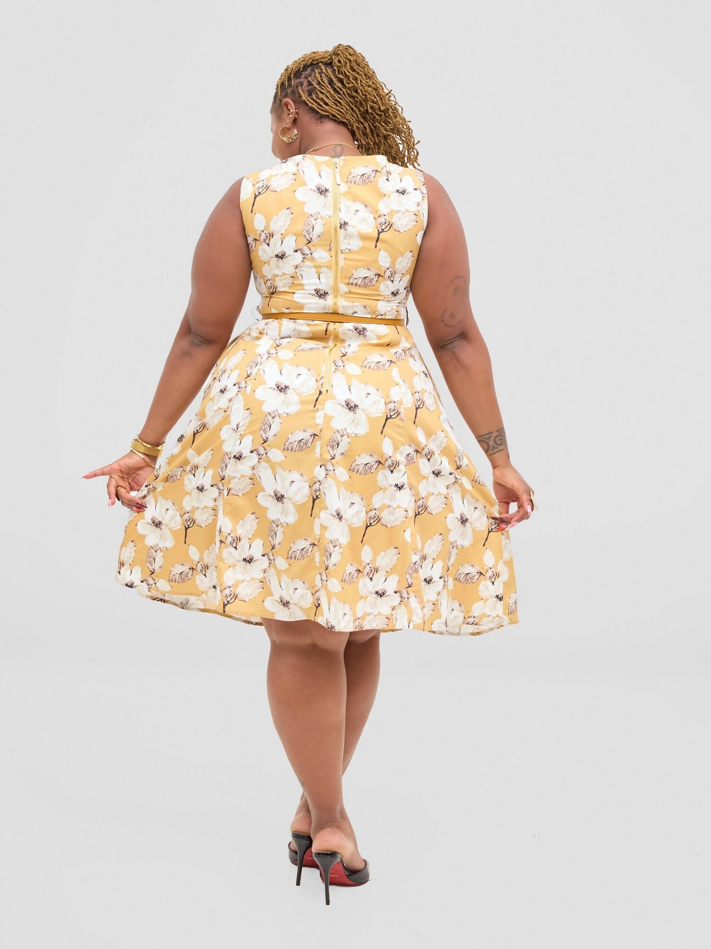 The Fashion Frenzy Floral Skater Dress - Yellow - Shopzetu