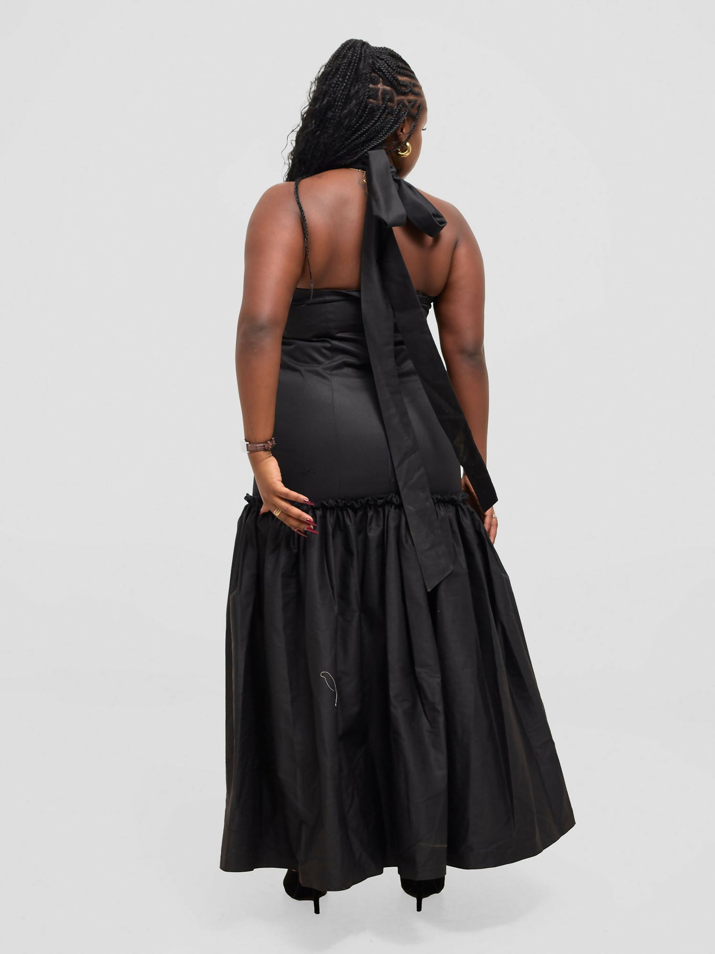 Pure Buxom Drop Waist Halter Dress Long - Black - Shopzetu