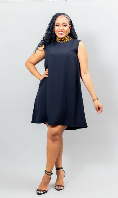 African Yuva Arya Shift Dress - Black - Shopzetu