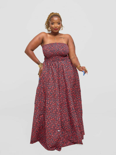Waridi Africa Moto Bustier Dress - Red / Black - Shopzetu