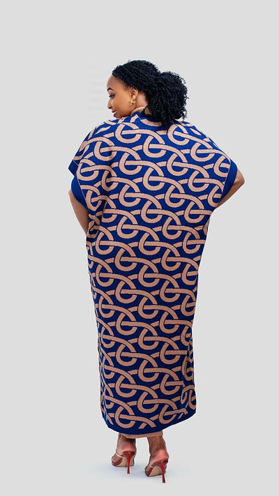 The Fashion Frenzy Printed Kimono - Khaki / Navy Blue - Shopzetu