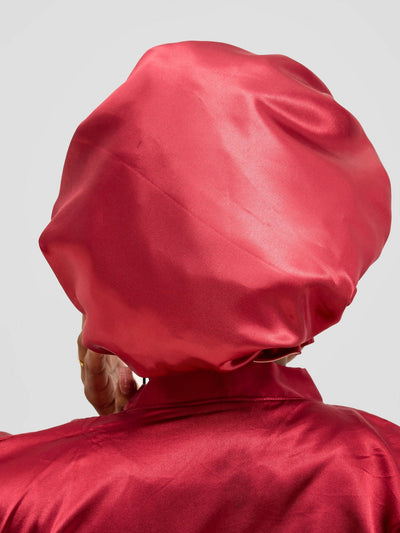 Satin Luxe Ruffle Bonnet - Maroon / Peach - Shopzetu