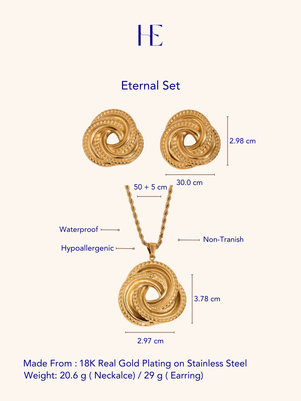 Eternal Non Tarnish Set - Gold - Shopzetu