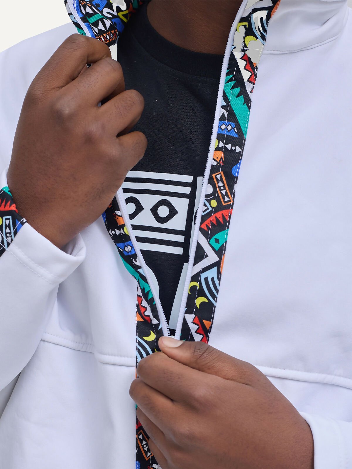 Kitu Kali Men's Softshell Full Sleeve Jacket - White / Blue Tribal - Shopzetu
