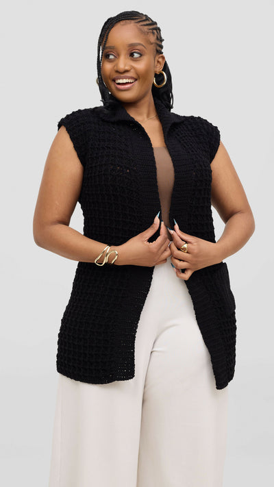 Timyt Urban Wear Urban Yarn Sleveeless Crocheted - Black