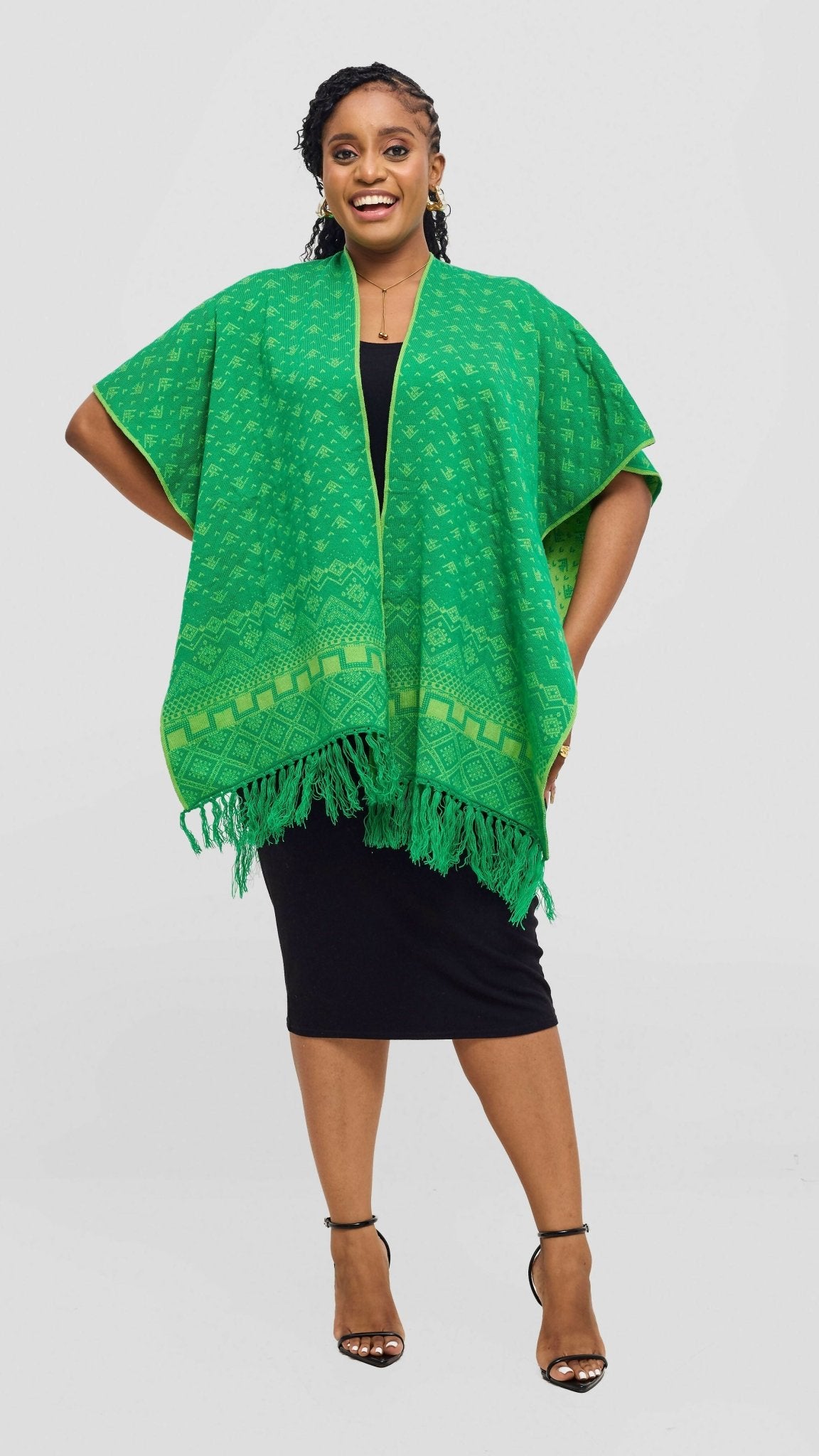Inroses Deligh Reversible Print Poncho Shawl - Green / Mustard - Shopzetu